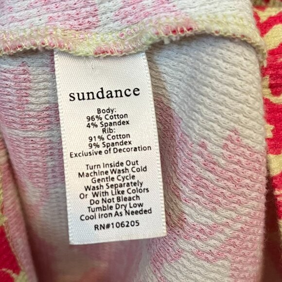 Sundance Damask Thermal Top in Fuschia/Chartreuse, Size Medium Petite, EC - Picture 5 of 8